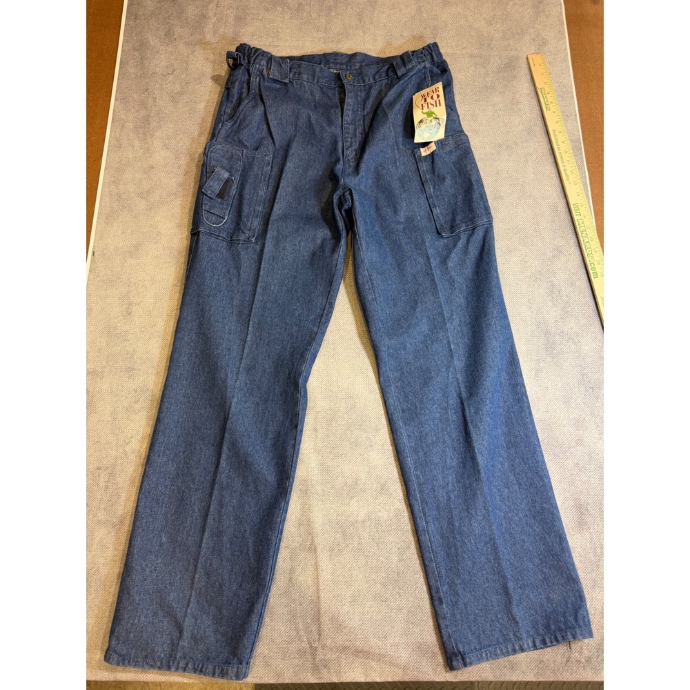 NWT Vintage Wear To Fish Cargo Jeans   Rare Unique Y2K Utility Denim 36x34